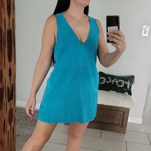Free People Suede Leather  Sleeveless Blue Dress